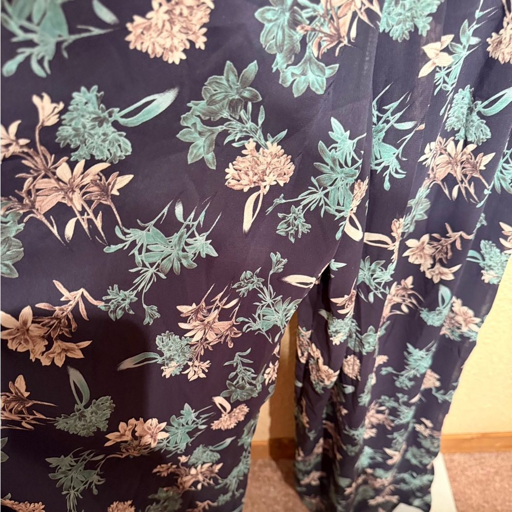 Lulus Just Me Jumpsuit Women’s Size S Navy Floral Sheer overlay Long Sleeve - Picture 9 of 10